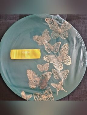 3 Count Of Martha Stewart Teal Platters with Butterfly Design! 16"